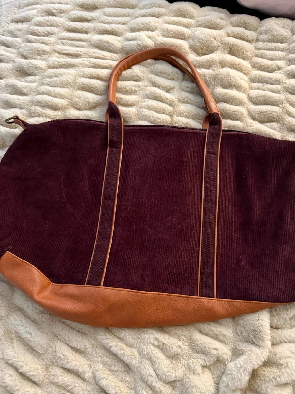 DSW Maroon Corduroy Duffel with Tan Leather Trim